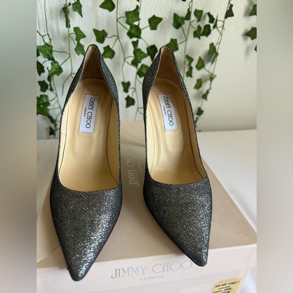 Authentic Lame Glitter- Anthracite Jimmy Choo Heels Size 37.5 - Picture 5 of 16